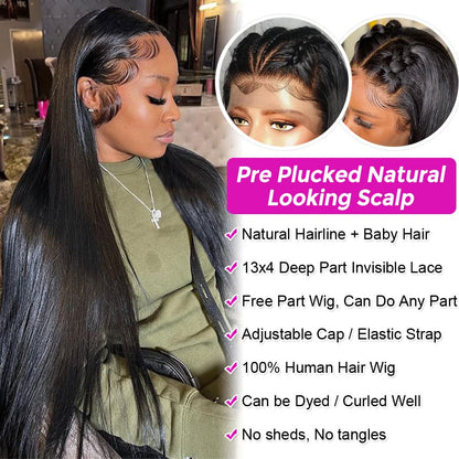 Hermosa 13x4 HD Straight Frontal Wigs 180% Density Transparent Lace Front Wigs Human Hair Pre Plucked with Baby Hair Soft 9A Wigs for Black Women 22 Inch