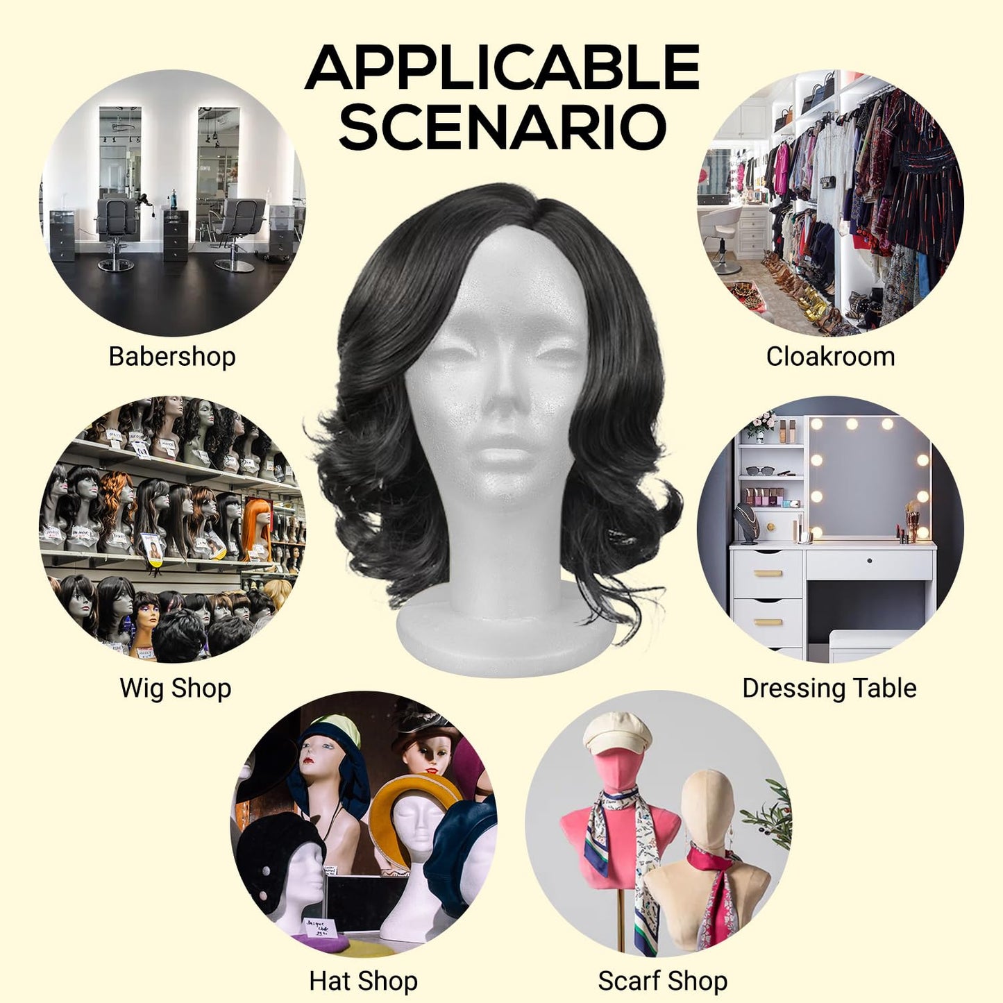 STUDIO LIMITED 11.4-Inch Styrofoam Mannequin Head (1 Pack) - White Foam Wig Stand for Wigs, Hats, Masks, Hairpieces, Arts, Crafts, DIY Projects, Salon Display, and Travel Use