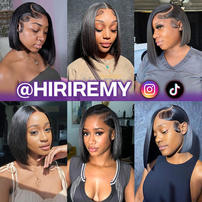 HIRIREMY Bob Wig Human Hair 13x4 HD Lace Frontal Short Straight Lace Front Bob Wigs for Black Women Human Hair Pre Plucked Glueless Side Part 180% Density Black Color 10 Inch