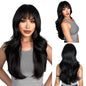 N NAYASA Long Black Wigs with Bangs Layered Wigs for Women Synthetic Heat Resistant Wig Natural Looking Realistic Wigs for Daily Party Use (24 inch)