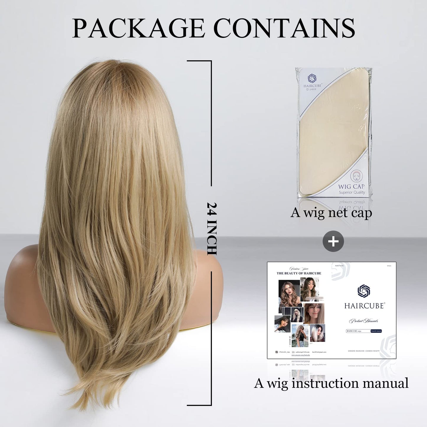 Alanhair Long Ash Blonde Wigs for Women,HAIRCUBE Layered Synthetic Wig with Bangs Heat Resistant Fiber Daily 24 Inch