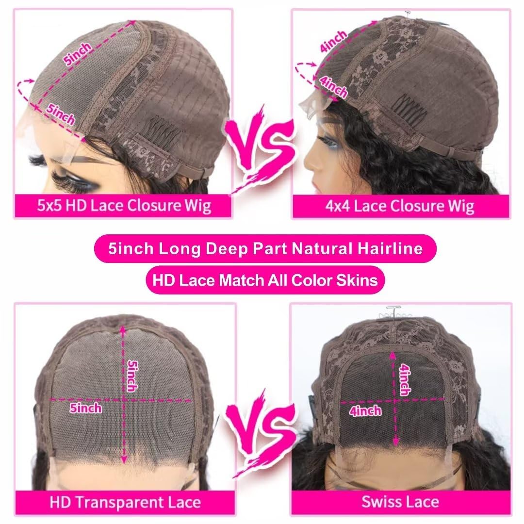 Aaliweya 5x5 Lace Closure Wig Body Wave Closure Wig for Women 180% Density 5x5 HD Lace Closure Wigs Human Hair Pre Plucked Glueless Lace Front Wig True to Length Natural Black Color 22inch