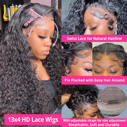 Deep Wave Lace Front Wigs Human Hair 180% Density Curly Lace Front Wig Human Hair Wet and Wavy Wig 13x4 HD Lace Frontal Wigs Human Hair 20 Inch Glueless Curly Wigs for Black Women Pre Plucked