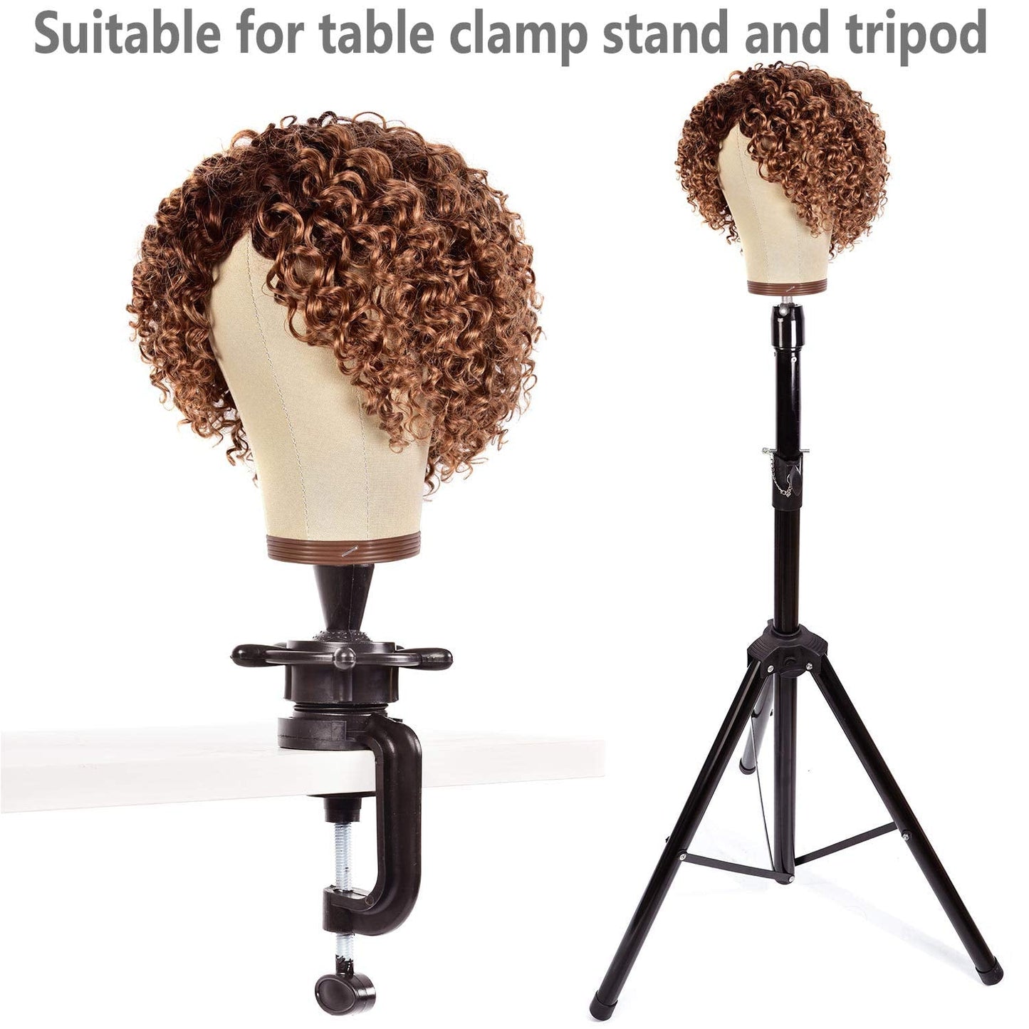 ZGCYSMHT 21''-24''Inch Wig Head Cork Canvas Block Head Mannequin Head With Stand for Making Wigs (21 inch, Brown)