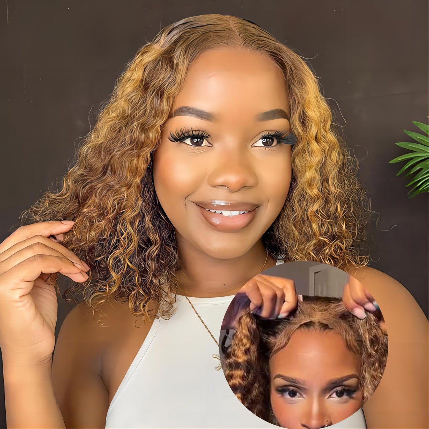 ISEE Wear and Go Glueless Wigs Bob Water Wave Human Hair Pre Plucked Pre Cut Ombre Highlight Bob Wig Human Hair for Women 180% Density Transparent Lace Front Wigs Ready to Wear for Beginners 12 Inch