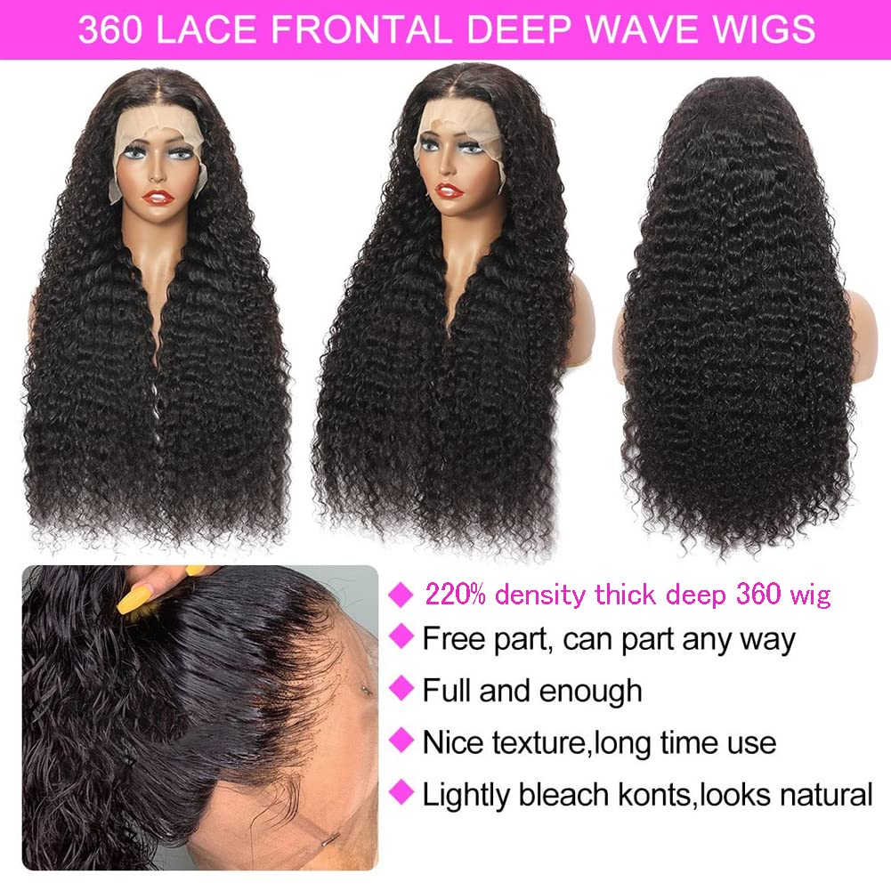 Healthair 250% Density 360 Lace Front Wigs Human hair Deep Wave Lace Front Wigs for Black Women Lace Front Wigs Preplucked HD Lace 15A Remy Human Hair Wigs Deep Curly Wigs Can Make any Part(18inch)