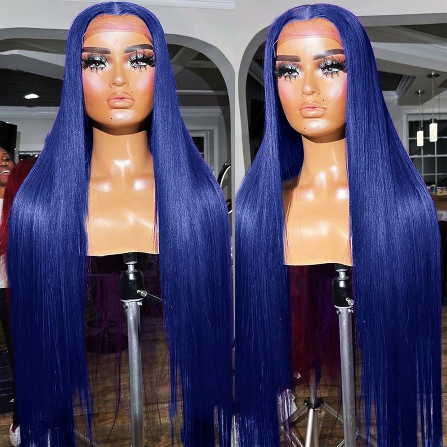 Blue Lace Front Wigs Human Hair for Black Women Dark Blue 13x4 Straight HD Lace Front Wig Human Hair Pre Plucked with Baby Hair 180% Density Glueless Straight Wig 24 Inch