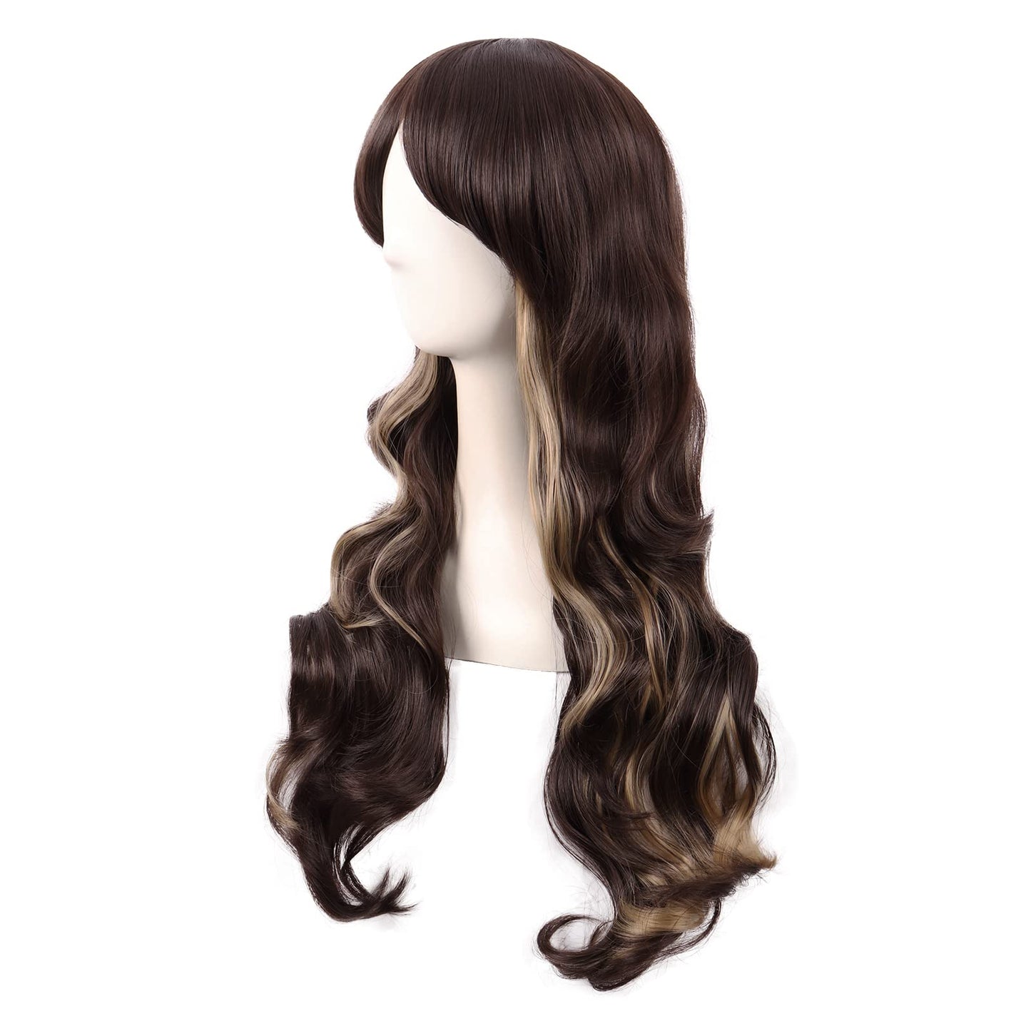 MapofBeauty 28 Inch/70 cm Charming Women Side Bangs Long Curly Full Hair Synthetic Wig (Brown Mixed Blonde)