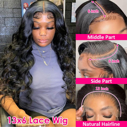 Pizazz 13x6 HD Transparent Lace Front Wigs Human hair Pre Plucked 180 Density Brazilian Body Wave Frontal Wigs Human Hair with Baby Hair Natural Hairline Natural Black Color 20 Inch