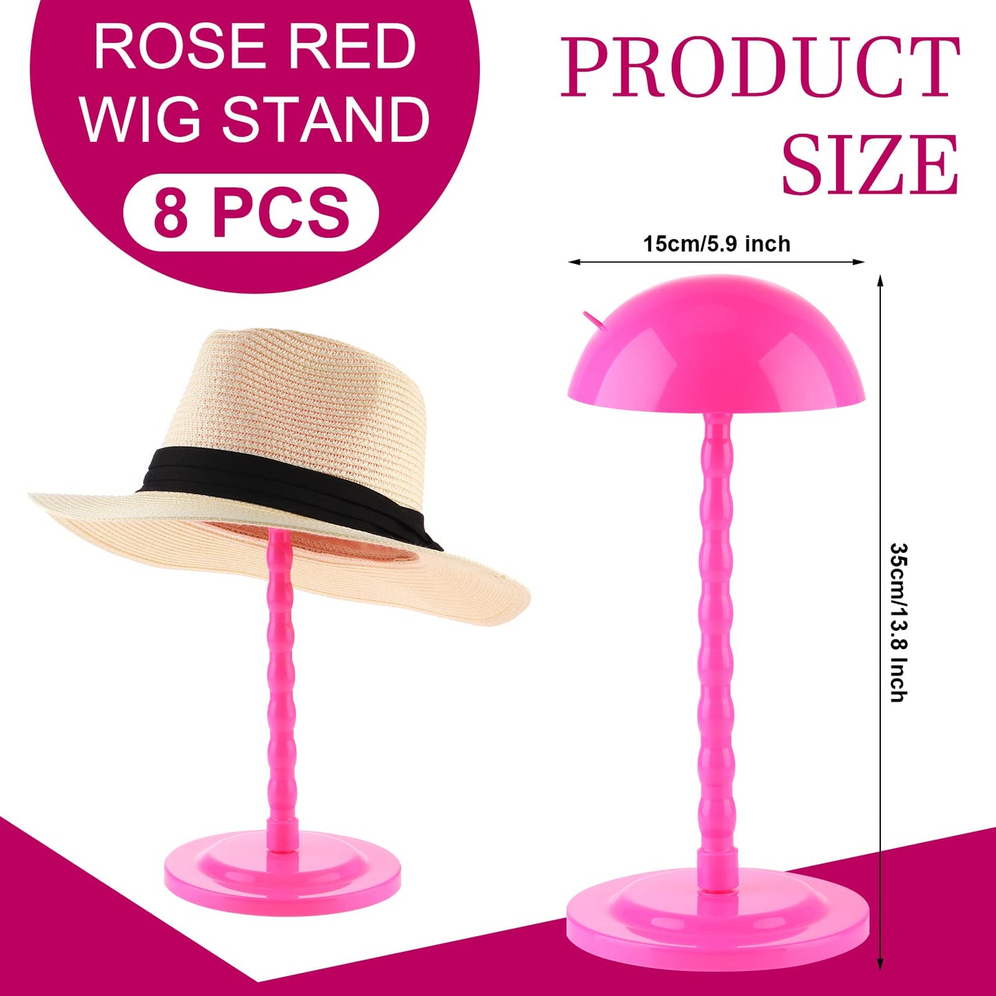 8 Pieces Wig Head Stand for Multiple Wigs Mannequin Head 13.8 Inch Portable Hat Display Stand Travel Wig Holder for Styling Non Slip Stable DIY Practice Hat Holder(Rose Red)