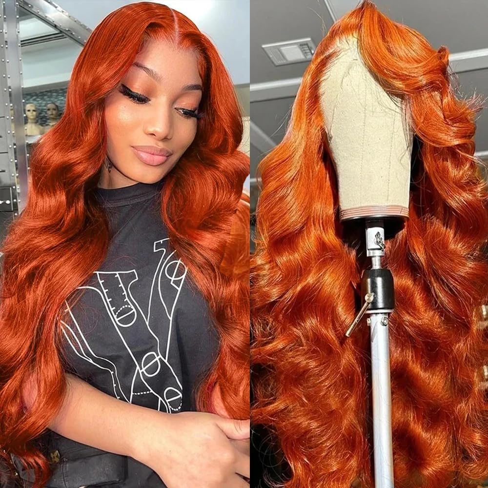 dorbess Orange Ginger Wig Human Hair 13x6 Body Wave Lace Front Wigs Human Hair 350# Colored Ginger Transparent HD Lace Front Wig Pre Plucked Glueless Human Hair Wigs 18 Inch