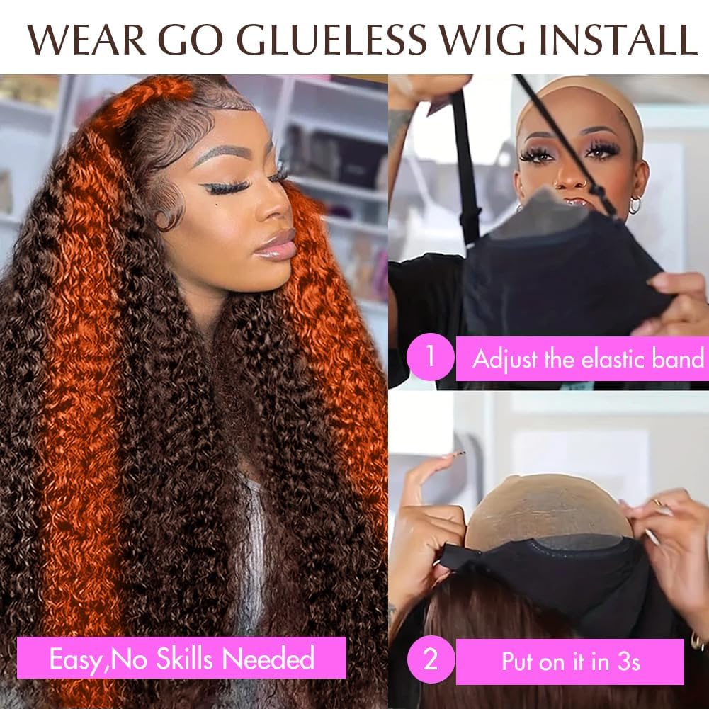 250 Density Curly Lace Front Wigs Human Hair Pre Plucked Hairline Glueless Wig 13x6 HD Lace Frontal Wigs for Women Ginger Orange Colored Ombre Wig Brazilian Virgin Hair 24 Inch
