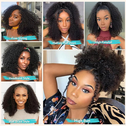 QUANDIAN Kinky Curly Half Wig Human Hair 200% Density Wear Go Glueless Wigs Human Hair 20 Inch Curly 3 In 1 Half Wigs for Women Drawstring Seamless Flip Headband Wig Beginner Friendly