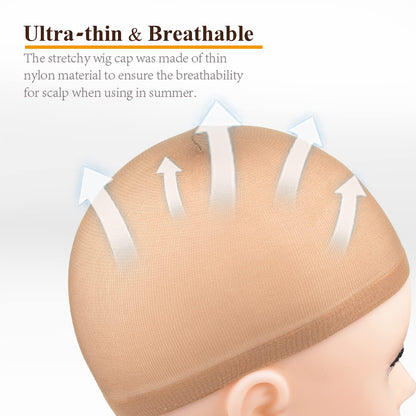 MORGLES Wig Cap, 6 Pcs Stretchy Nylon Wig Caps Stocking Wig Caps for Women, Light Brown