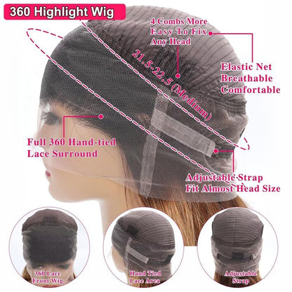 studyy Ombre Highlight Body Wave 360 Lace Front Wigs Human Hair Pre Plucked With Baby Hair Honey Blonde 360 Hd Lace Frontal Wigs Full Lace for Women 18inch