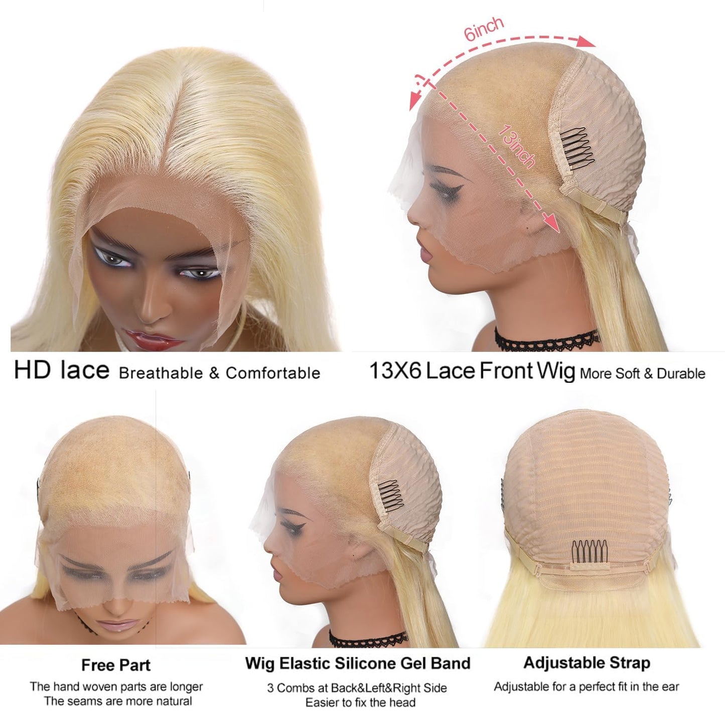 Alididi 613 13x6 Lace Front Wig Human Hair 200 Density Blonde Wig Human Hair 613 Lace Front Wig Human Hair Straight Lace Frontal Wig Pre Plucked (22Inch, 613 Blonde Wig)