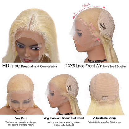 Alididi 613 13x6 Lace Front Wig Human Hair 200 Density Blonde Wig Human Hair 613 Lace Front Wig Human Hair Straight Lace Frontal Wig Pre Plucked (22Inch, 613 Blonde Wig)