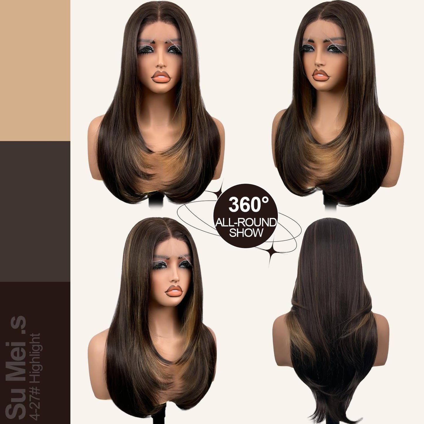 Glueless Synthetic Lace Front Wig 26 Inches Pre Plucked 13x5x1 Straight HD Lace Wigs for Black Women (4/27 Highlight, 26 Inch)