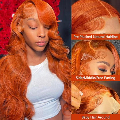 dorbess Ginger Orange 13x6 HD Lace Front Wig Human Hair Body Wave Wigs 350# Colored Ginger Wigs Human Hair Transparent Pre Plucked Glueless Lace Frontal Wig Human Hairs Natural Hairline 22 Inch