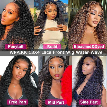 13x4 Lace Front Wigs Human Hair Pre Plucked 180 Density Brazilian Wet and Wavy Human Hair Wigs for Black Women Glueless Curly Lace Frontal Wig Natural Color (14 Inch)