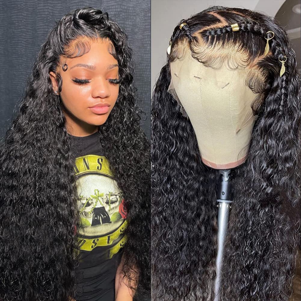 Deep Wave Lace Front Wigs Human Hair 180% Density Curly Lace Front Wig Human Hair Wet and Wavy Wig 13x4 HD Lace Frontal Wigs Human Hair 20 Inch Glueless Curly Wigs for Black Women Pre Plucked
