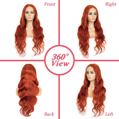 26 Inch 13x6 Ginger Lace Front Wigs Human Hair Body Wave 13x6 HD Lace Frontal Wigs Pre Plucked Human Hair Wig For Women 200% Density Ginger Orange 350# Colored Human Hair