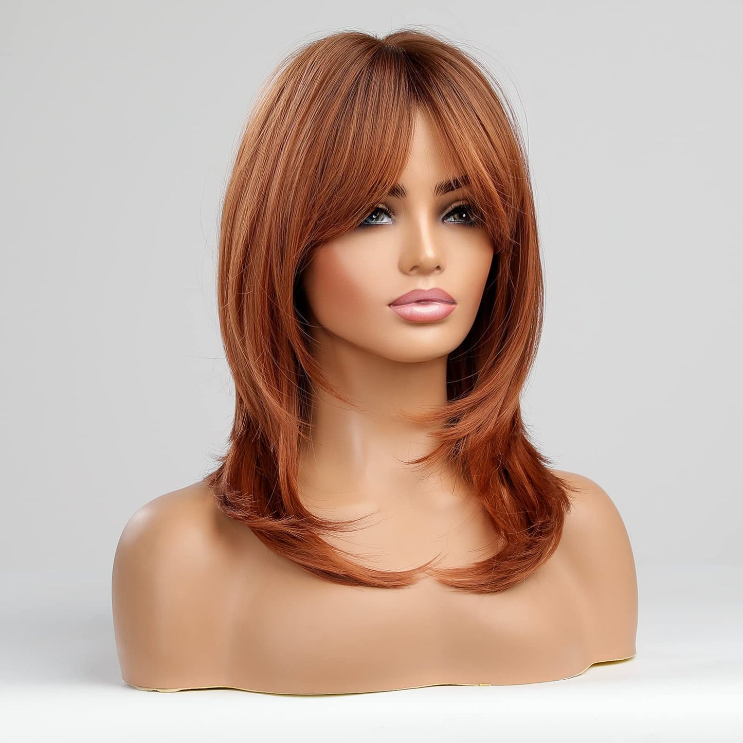 Alanhair Auburn Wigs for Women,MEACO Long Layered Orange Wigs with Bangs Heat Resistant Synthetic Fibre Wigs(pelucas de cabello natural)