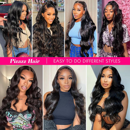 Pizazz 13x6 HD Transparent Lace Front Wigs Human hair Pre Plucked 180 Density Brazilian Body Wave Frontal Wigs Human Hair with Baby Hair Natural Hairline Natural Black Color 20 Inch