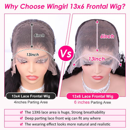 Wingirl 13x6 Body Wave Lace Front Wigs Human Hair Pre Plucked 180 Density HD Transparent Full Lace Frontal Wigs Human Hair for Women with Baby Hair Natural Black Color 20Inch