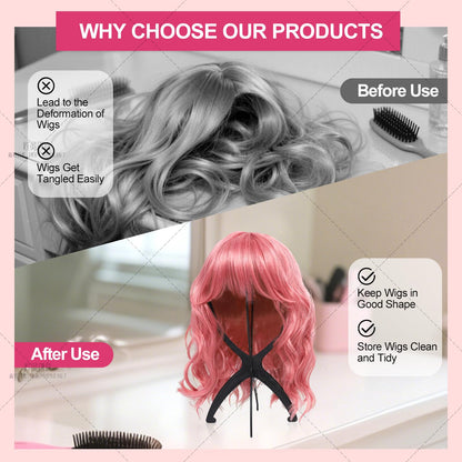 Seewaazee 2 Pack Wig Stand, Wig Head Stand Portable Wig Holder for Multiple Wigs, Wig Stands Tripod for Styling Wig Storage, Black two Packs