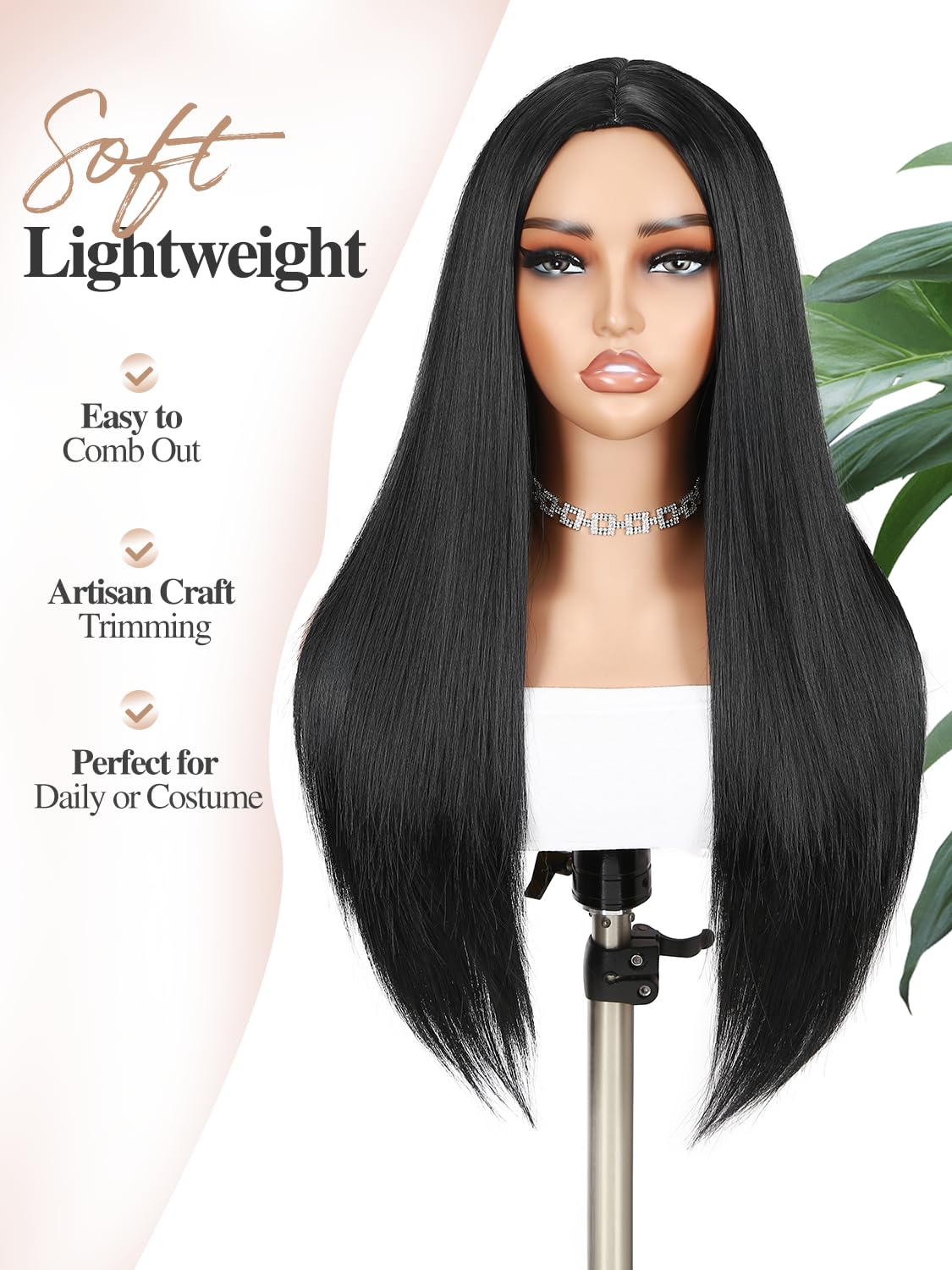 WIGER Long Black Wigs Straight Black Hair Dye Wig for Women Middle Part Synthetic Heat Resistant Natural Hair for Party or Halloween Costume Full Black Wigs for Girls (1B)