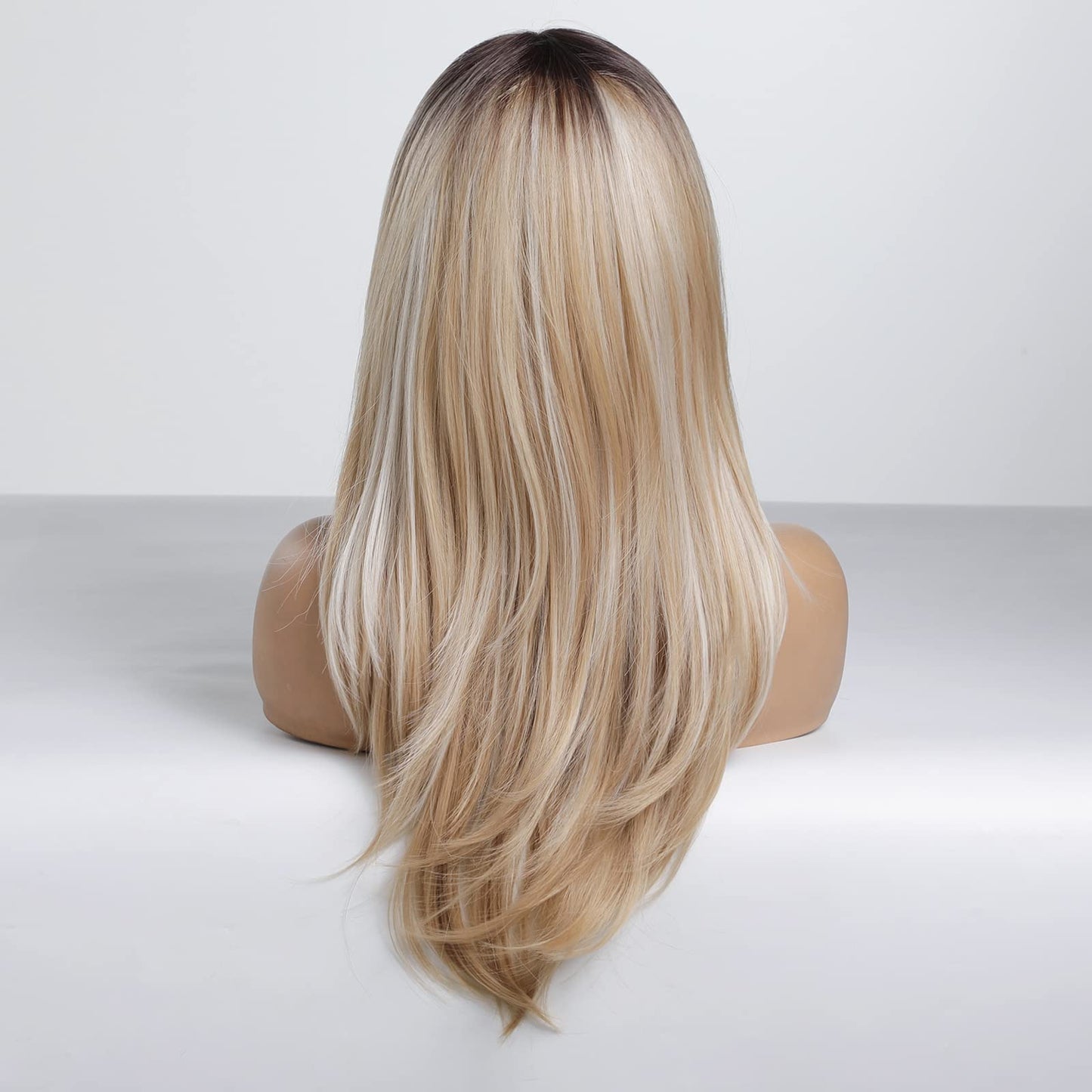 Alanhair Long Ombre Blonde Wigs for Women,HAIRCUBE Layered Synthetic Wig with Bangs Heat Resistant Fiber Daily 24 Inch