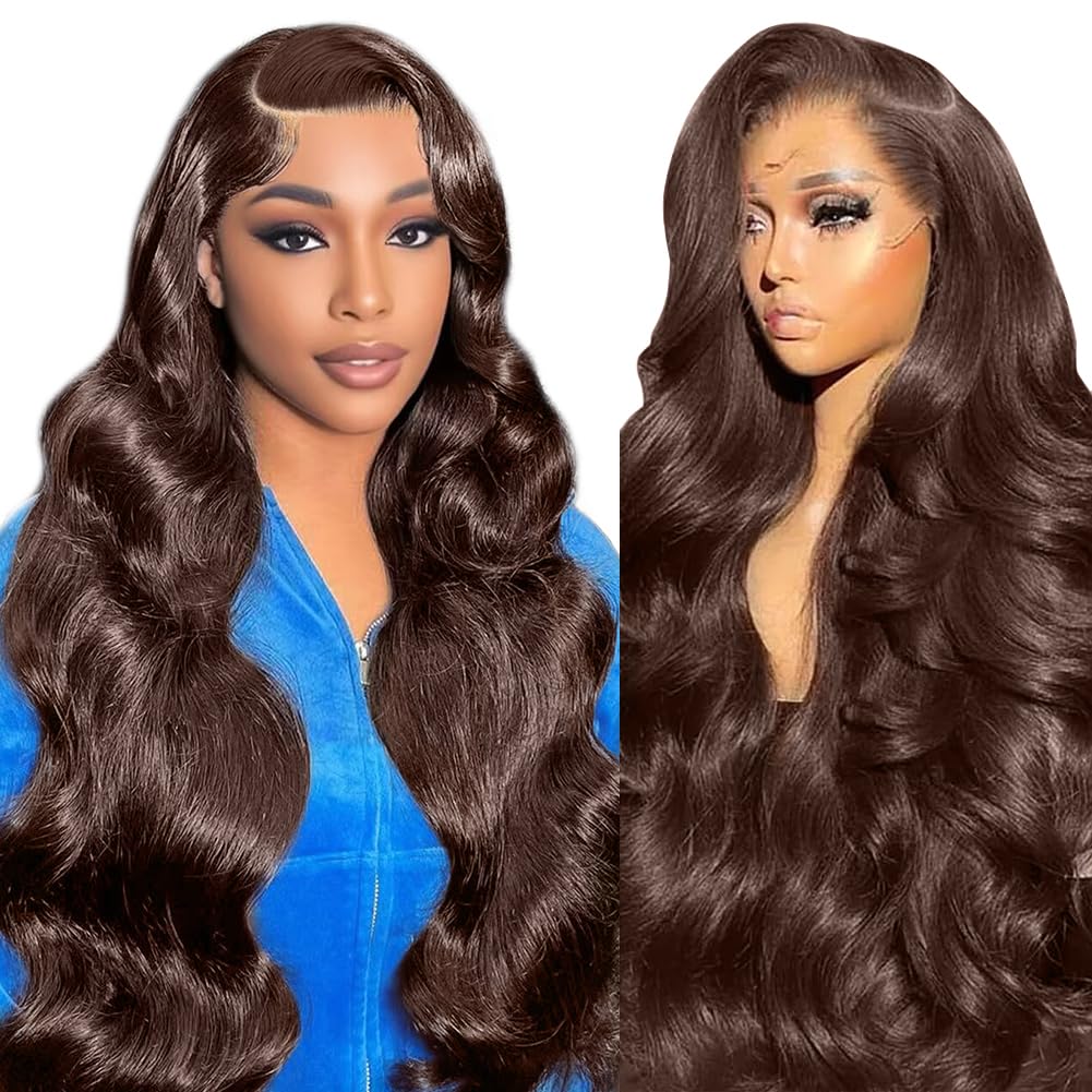 24 Inch Wear And Go Glueless Wigs Human Hair Pre Plucked Pre Cut 200% Density Brown Lace Front Wigs 9x6 Chocolate Brown Human Hair Wig For Women Bye Bye Knots Brown Body Wave Wigs Glueless Wear And Go