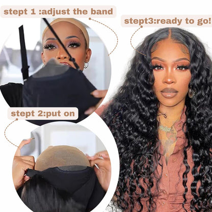 Wear and Go Glueless Wigs Human Hair Pre Plucked Pre Cut Deep Wave Lace Front Wigs 200 Density 5x5 HD Lace Closure Wigs Human Hair No Glue Ready to Wear Wig for Beginner (natural color, 18 inch)