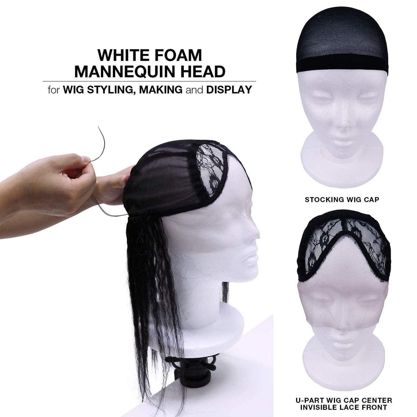 STUDIO LIMITED 11.4-Inch Styrofoam Mannequin Head (3 Pack) - White Foam Wig Stand for Wigs, Hats, Masks, Hairpieces, Arts, Crafts, DIY Projects, Salon Display, and Travel Use