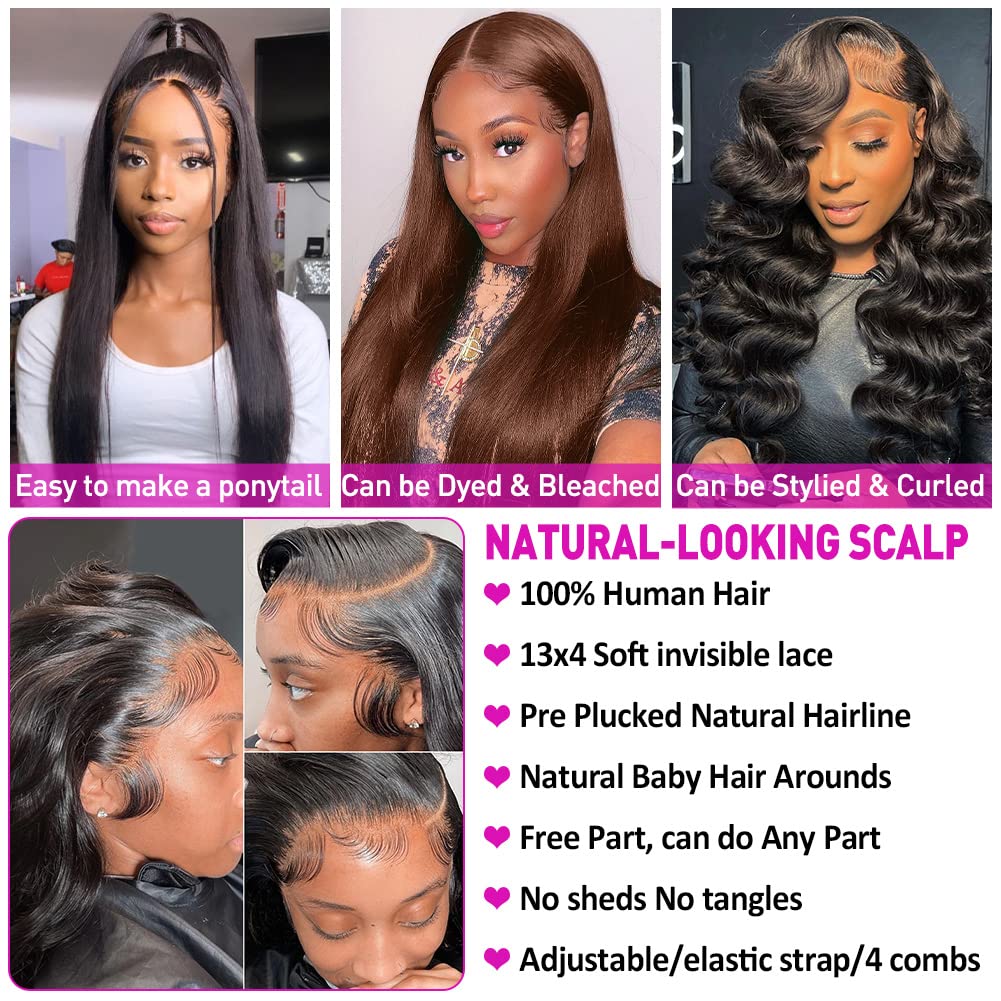 Hermosa 13x4 Glueless Lace Front Wigs Human Hair 180 Density 9A Brazilian Straight Human Hair Wigs for Women Pre Plucked with Baby Hair Natural Hairline 20 inch
