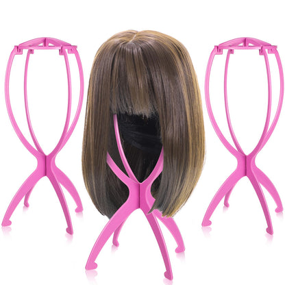 obeoby Wig Stand, Portable Wig Holder Wig Head Stand for All Wigs Travel Wig (pink(3pack))