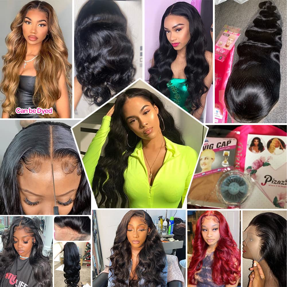 Pizazz 13x4 HD Transparent Lace Front Wigs Human Hair Pre Plucked with Baby Hair 180 Density Brazilian Body Wave Human Hair Wigs for Women 9A Glueless Lace Frontal Wigs Natural Color (20 Inch)