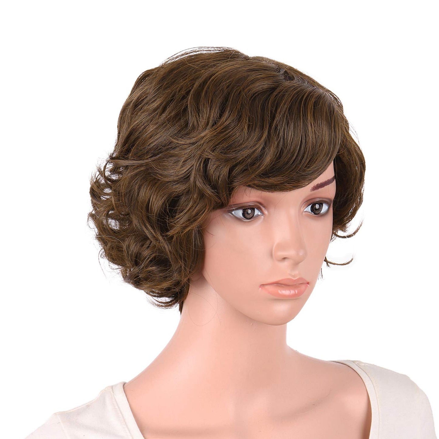 MapofBeauty 11.8 Inch/30cm Special Women Short Curly Side Bangs Fashion Wig (Brown)