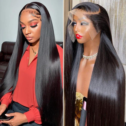 Hermosa 13x4 Straight Human Hair Lace Front Wigs for Black Women 26 inch 180 Density HD Lace Front Wig Human Hair Pre Plucked with Baby Hair Natural Hairline Black Color