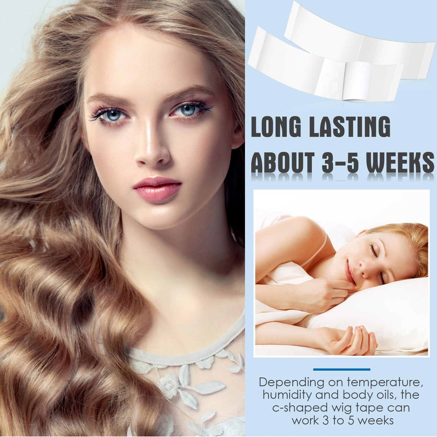 Maitys 120 Pieces Lace Front Wig Tape Double Sided Adhesive Waterproof C-shaped for Long Short No Hair Wigs Toupees Pieces and Extension(White)