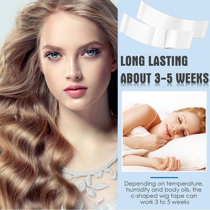 Maitys 120 Pieces Lace Front Wig Tape Double Sided Adhesive Waterproof C-shaped for Long Short No Hair Wigs Toupees Pieces and Extension(White)