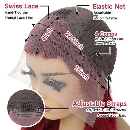 Avolo 99J Burgundy Lace Front Wigs Human Hair Pre Plucked Red Colored Human Hair Lace Front Wigs Body Wave 180% Density 13X4 HD Lace Frontal Wigs Human Hair Red Wig Human Hair 24 Inch
