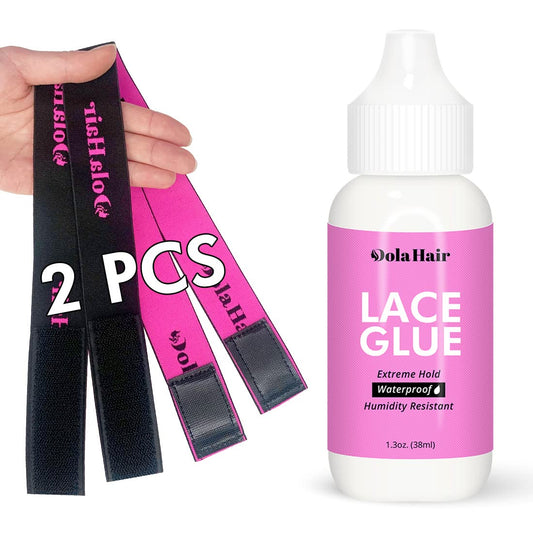 Dolahair Lace Glue for Wigs - Waterproof Super Hold Hair Bonding Glue for Weave and Hair Systems - Invisible Extreme Hold (Includes 2 Wig Bands)