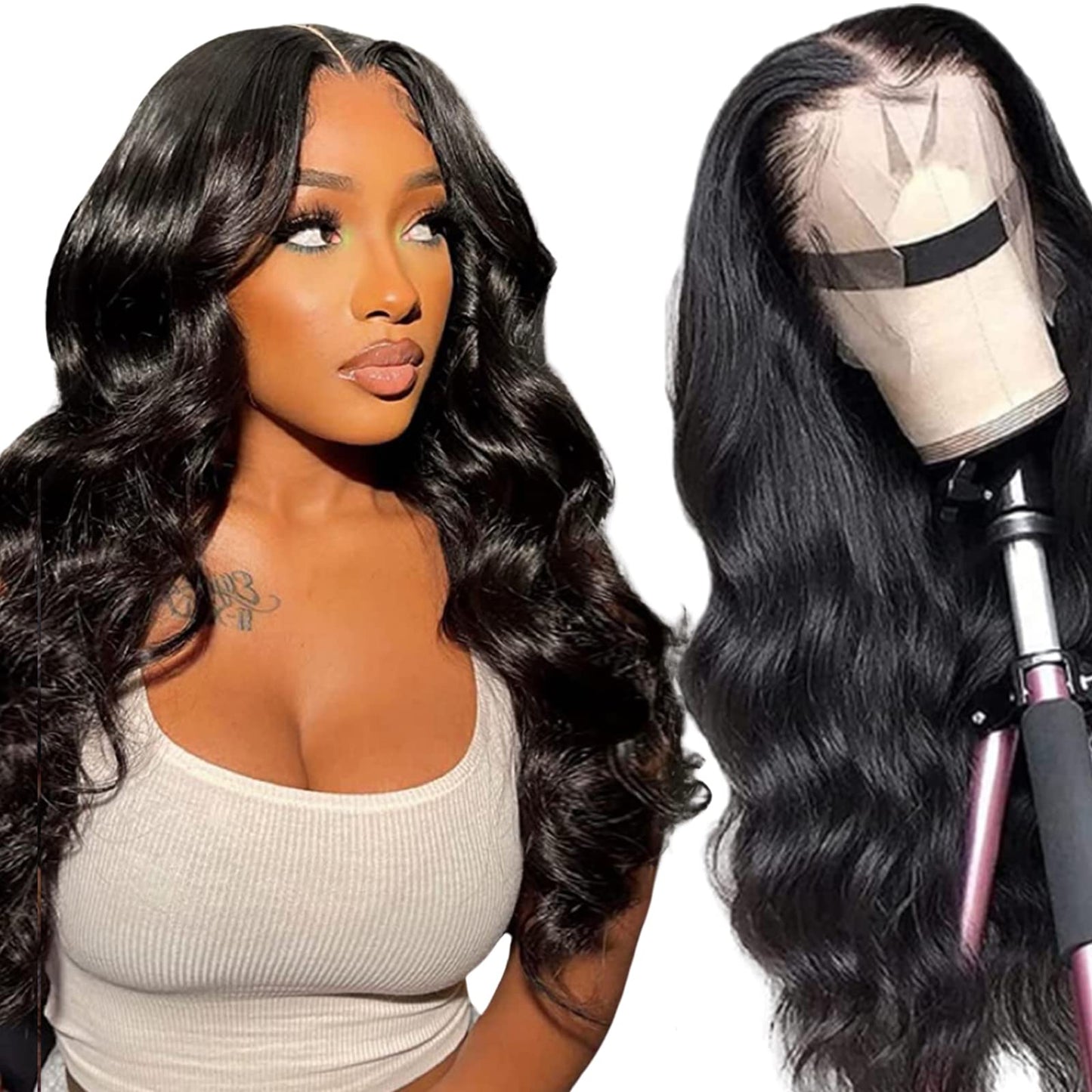 MUZOJET Wigs for Black Women Human Hair Glueless Wigs Human Hair Pre Plucked Body Wave Lace Front Wigs Human Hair HD13x6 Lace Front Wigs Human Hair Pre Plucked 180 Density 10A Frontal Wigs 20 Inch