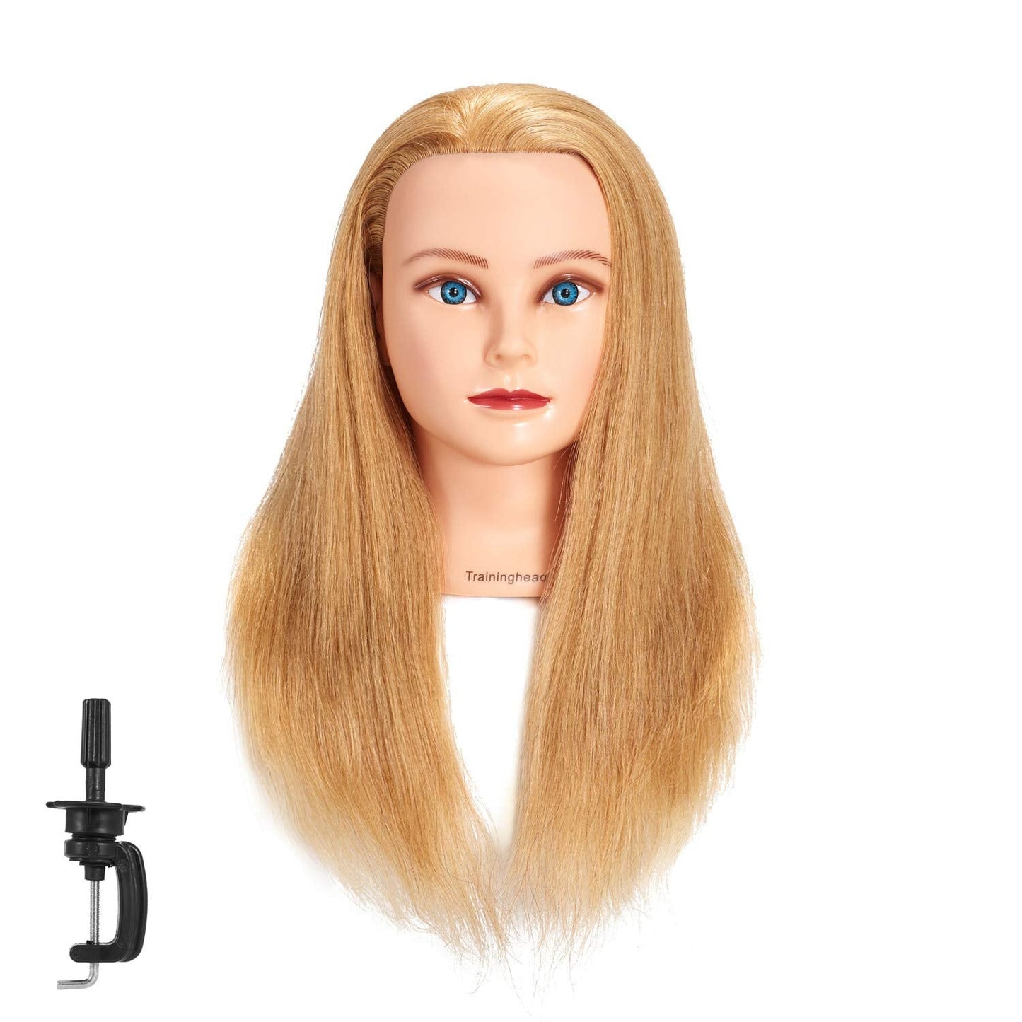 20-22" 100% Human Hair Mannequin Head Training Head Cosmetology Manikin with Free Clamp Stand (Blonde)