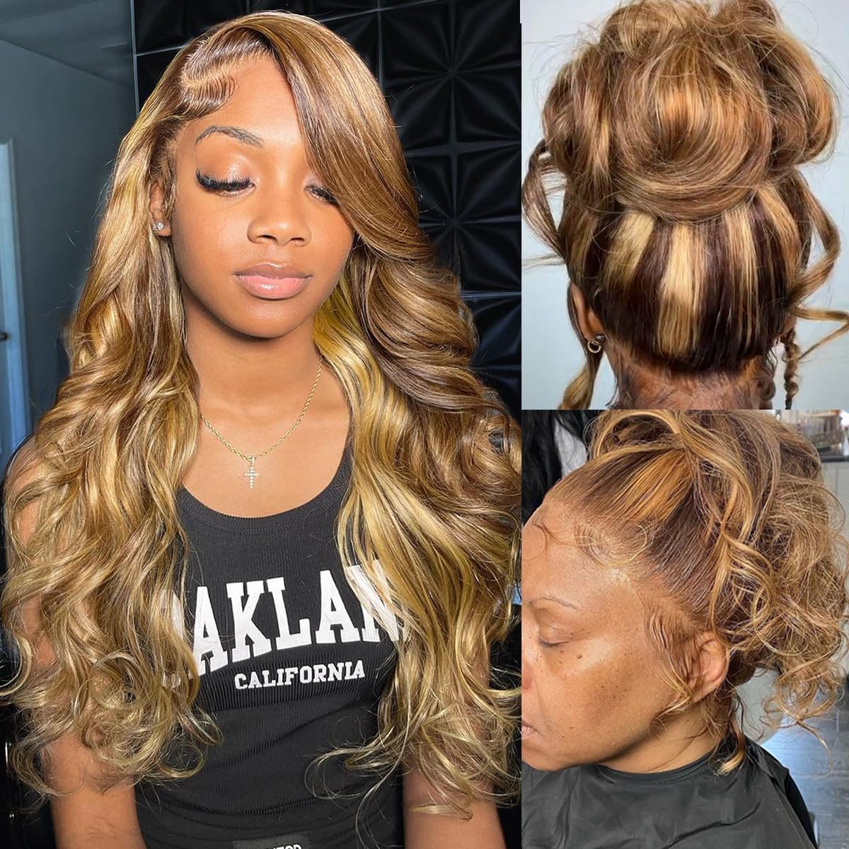 Atilck 360 Lace Front Wigs Human Hair Full Lace Human hair Wigs Ombre Lace Frontal 180 Density 4/27 Colored Honey Blonde 360 HD Transparent Wigs for Black Women (16 Inch)