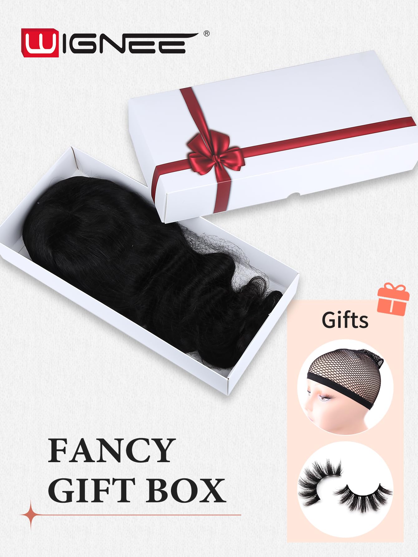 WIGNEE Natural Wave Wigs with Bangs 100% Brazilian Human Hair Wave Wigs Natural Black (18 Inch 1B)