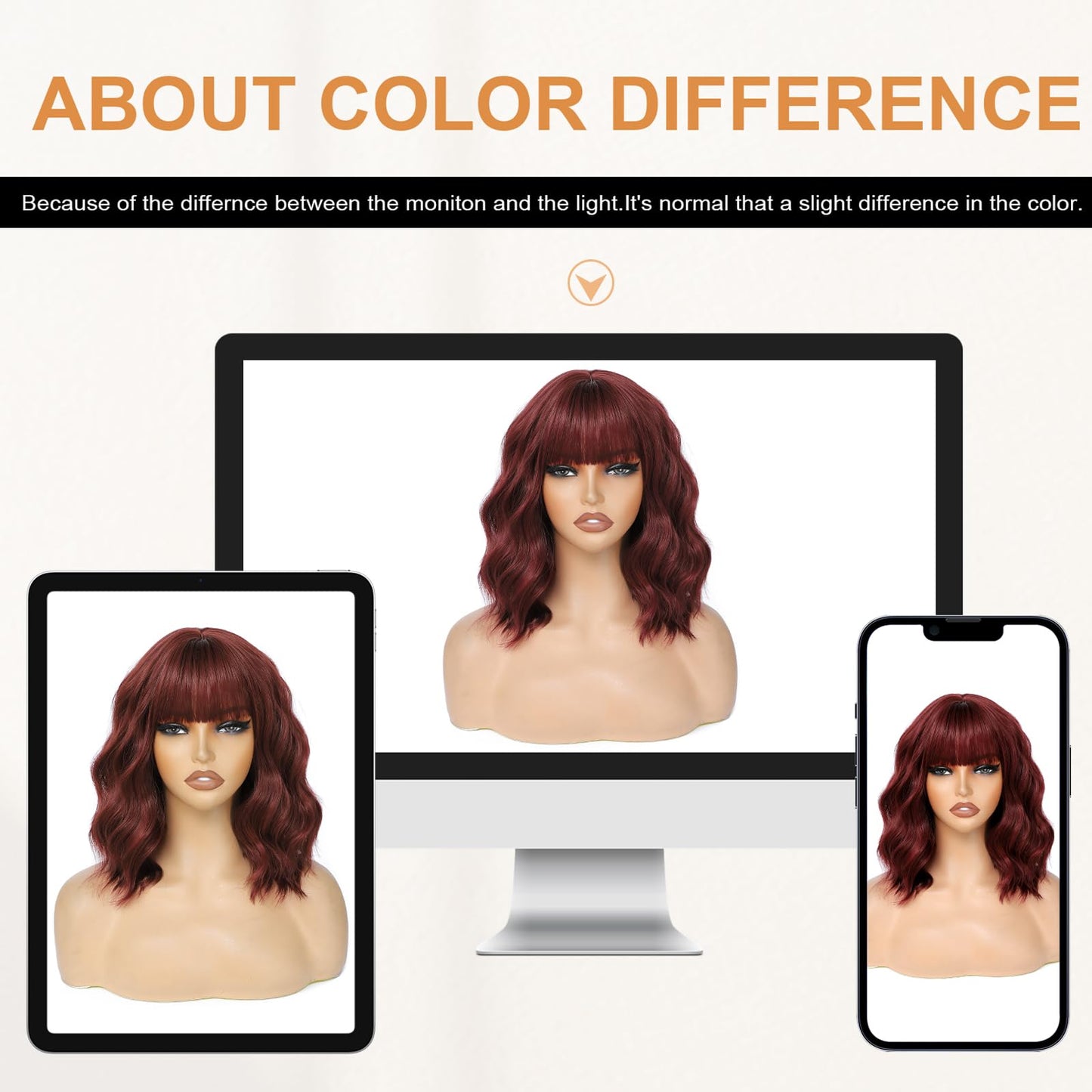 Wine Red Short Wavy Wigs with Bangs Bob Wig Shoulder Length 14Inch Synthetic Hair for Women Girl Colorful Cosplay Wig Synthetic Heat Resistant Fiber Hair for Daily Party Halloween Use(118A#WineRed)