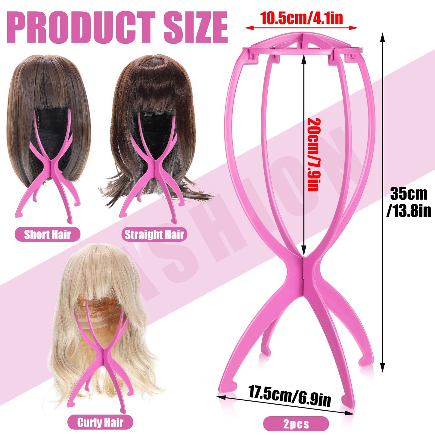 obeoby Wig Stand, Portable Wig Holder Wig Head Stand for All Wigs Travel Wig (pink (2pack))